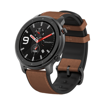 Умные часы Amazfit GTR 47mm aluminium case, leather strap (Brown-Black/Коричневый-Черный) - 1